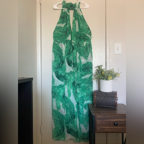 Apricot Lane Vibrant‎ Green Leaf Dress women size large - Picture 3 of 13